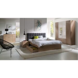 Set dormitor, stejar sonoma / ţesătură gri închis, MEXIM