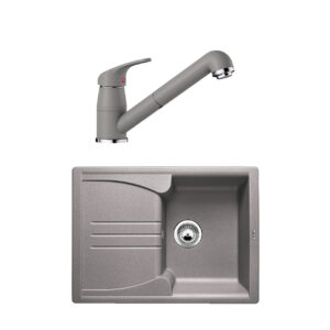 Pachet chiuveta de bucatarie BLANCO ENOS 40 S SILGRANIT ALUMETALIC+ baterie DARAS S SILGRANIT ALUMETALIC cu dus extractibil