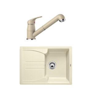 Pachet chiuveta de bucatarie BLANCO ENOS 40 S SILGRANIT JASMIN+ baterie DARAS S SILGRANIT JASMIN cu dus extractibil