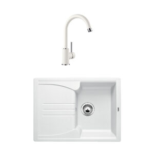Pachet chiuveta de bucatarie BLANCO ENOS 40 S SILGRANIT ALB+ baterie MIDA SILGRANIT ALB