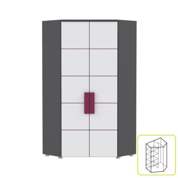 Dulap de colţ combinat, gri/alb/mov, LOBETE 89