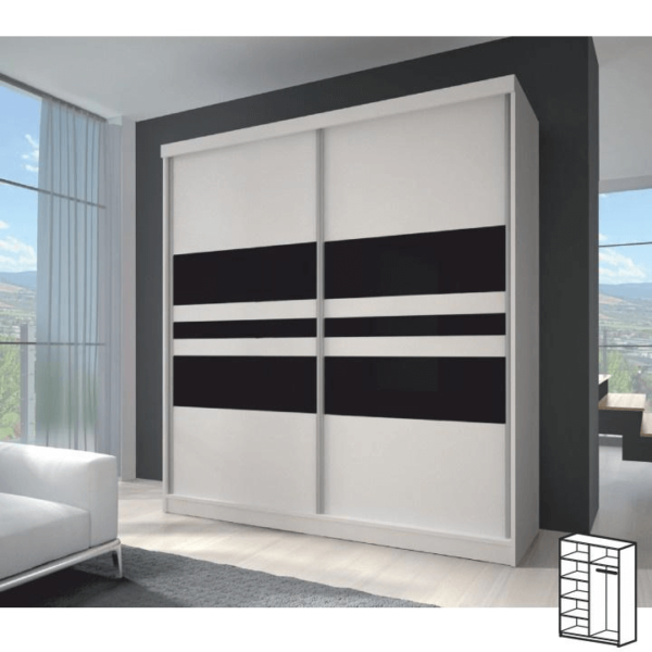 Dulap cu uşi glisante, alb/sticlă neagră, 233x218, MULTI 11
