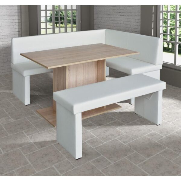 Set dining, alb/stejar sonoma, model dreapta, MODERN