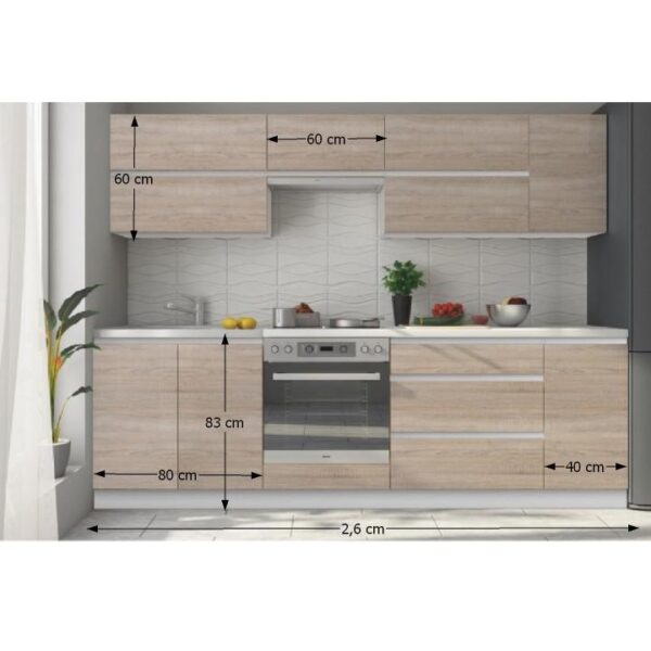 Ansamblu bucătărie 2,6m, stejar sonoma, LINE