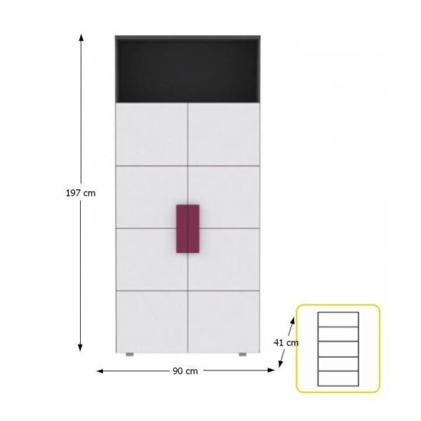 Dulap cu rafturi, gri/alb/mov, LOBETE R82