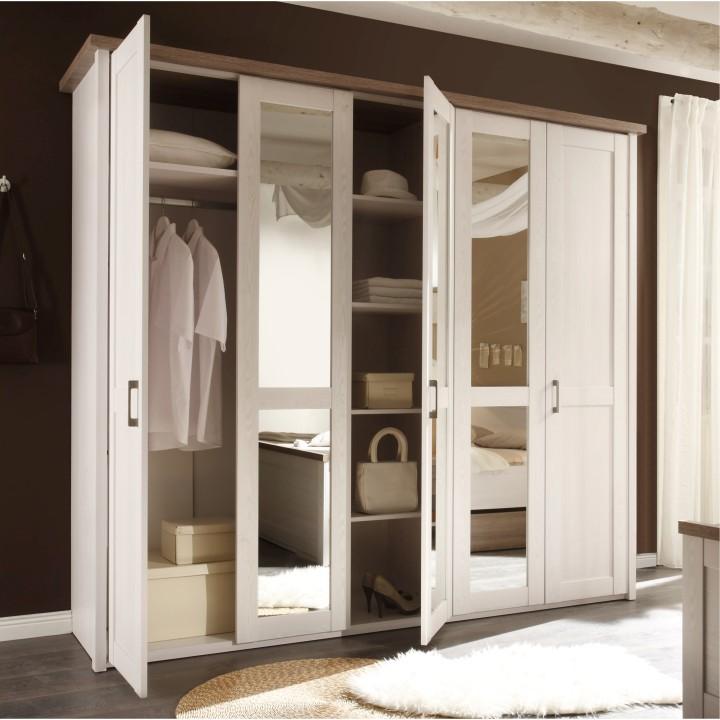 Dulap cu 5 uşi, PAL melaminat, pin alb/stejar sonoma truflă, LUMERĂ