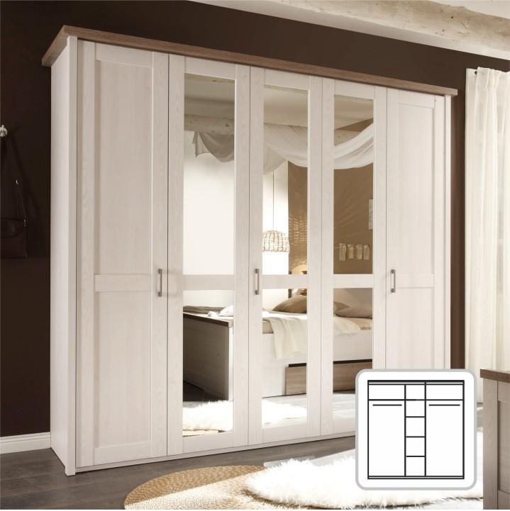 Dulap cu 5 uşi, PAL melaminat, pin alb/stejar sonoma truflă, LUMERĂ