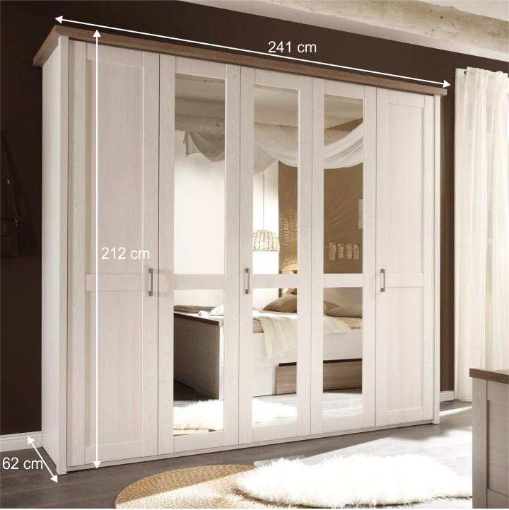 Dulap cu 5 uşi, PAL melaminat, pin alb/stejar sonoma truflă, LUMERĂ