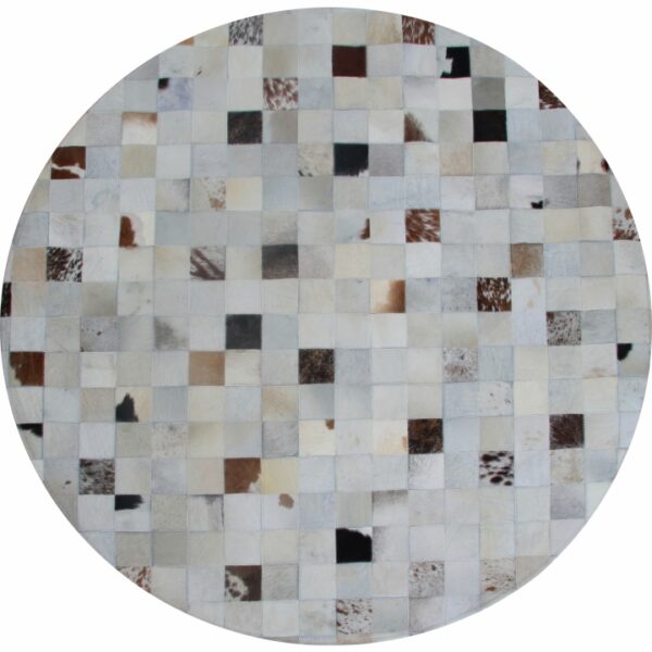 Covor de lux din piele, alb/gri/maro, patchwork, 200x200, PIELE DE VITĂ TIP 10