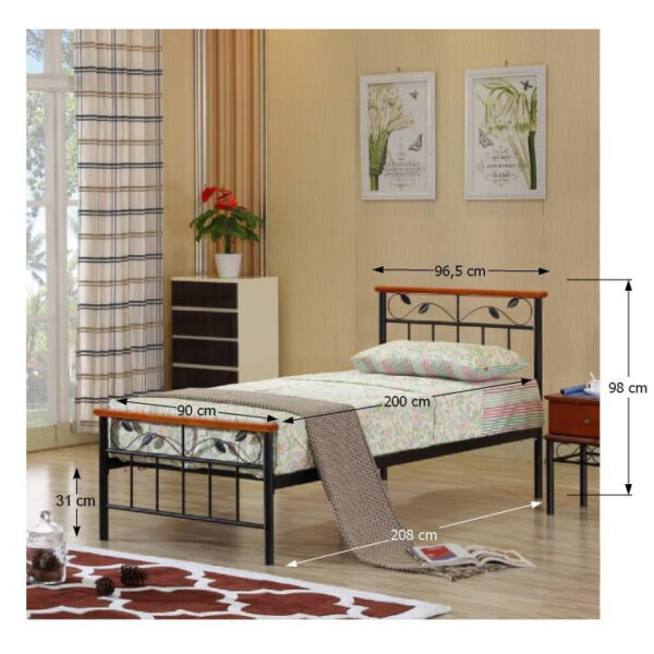Cadru pat cu somieră lamelară, lemn cireş/metal, 90x200, MORENA