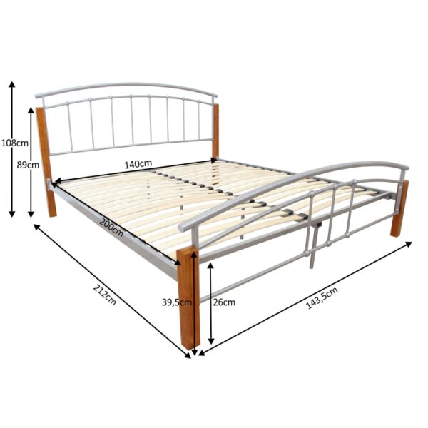 Pat matrimonial, lemn arin/metal argintiu, 140x200, MIRELA