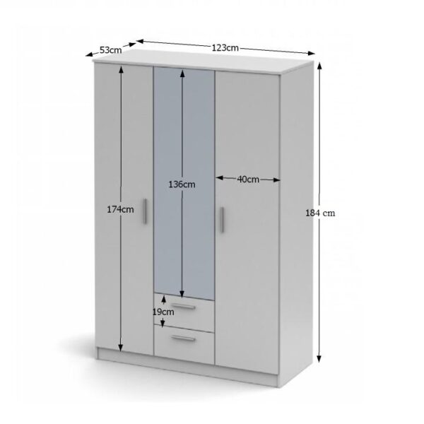 Dulap 3 uşi cu oglindă, alb, NOKO-SINGA 82