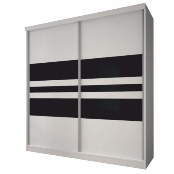 Dulap cu uşi glisante, alb/sticlă neagră, 183x218, MULTI 11