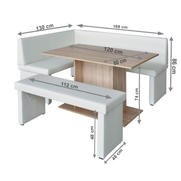 Set dining, alb/stejar sonoma, model stânga, MODERN