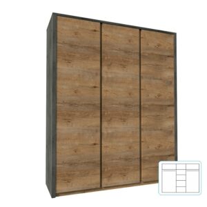 Dulap cu trei uşi, stejar lefkas închis/smooth gri, MONTANA S3D