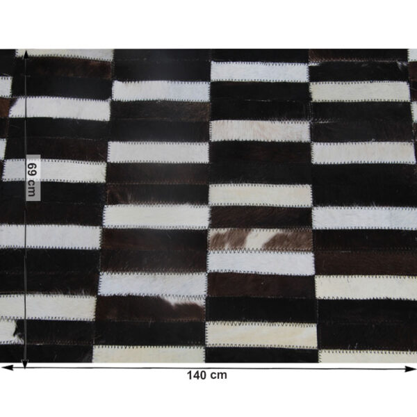 Covor de lux din piele, maro/negru/alb, patchwork, 69x140, PIELE DE VITĂ TIP 6