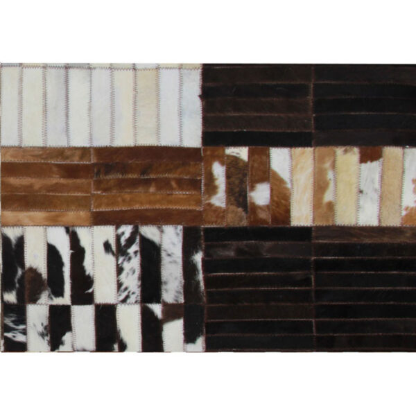 Covor de lux din piele, negru/maro/alb, patchwork, 69x140, PIELE DE VITĂ TIP 4