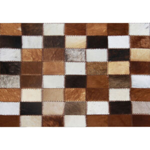 Covor de lux din piele, maro/negru/alb, patchwork, 80x144, PIELE DE VITĂ TIP 3