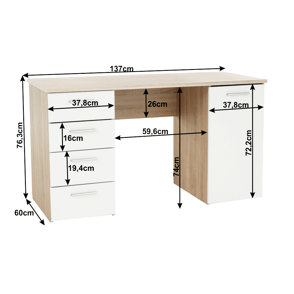 Masă de scris, stejar sonoma/alb, EUSTACH