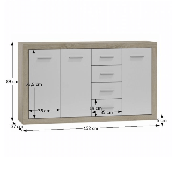 Comodă, stejar sonoma/alb, CANCAN NEW 3T-4SK