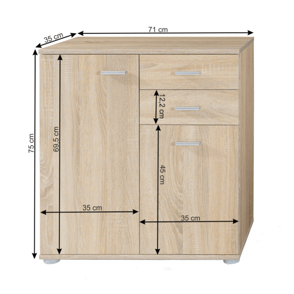 Comodă 2-2T2S, stejar sonoma, TAMPA