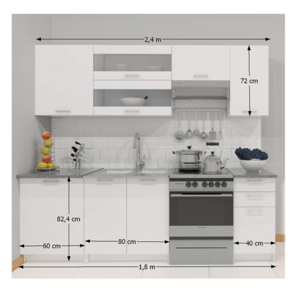 Ansamblu bucătărie 2,4 m, alb, FABIANA
