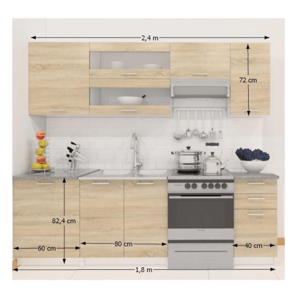 Ansamblu bucătărie 2,4 m, stejar sonoma/alb, FABIANA