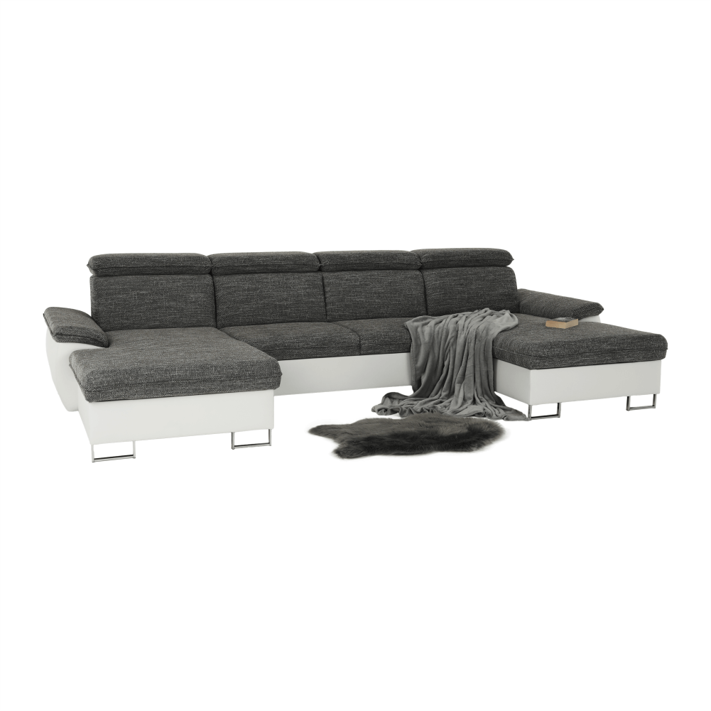 colţar în formă de U, piele eco albă/ţesătură gri, MAGIC