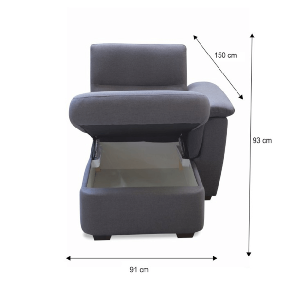 Colţar cu spaţiu de depozitare, material gri, la comandă, dreapta, BORN OTT 1B ZP