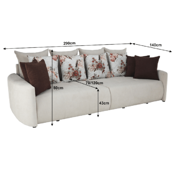 Colţar spa?ioasă, crem/maro/model cu flori, PORTO BIG SOFA