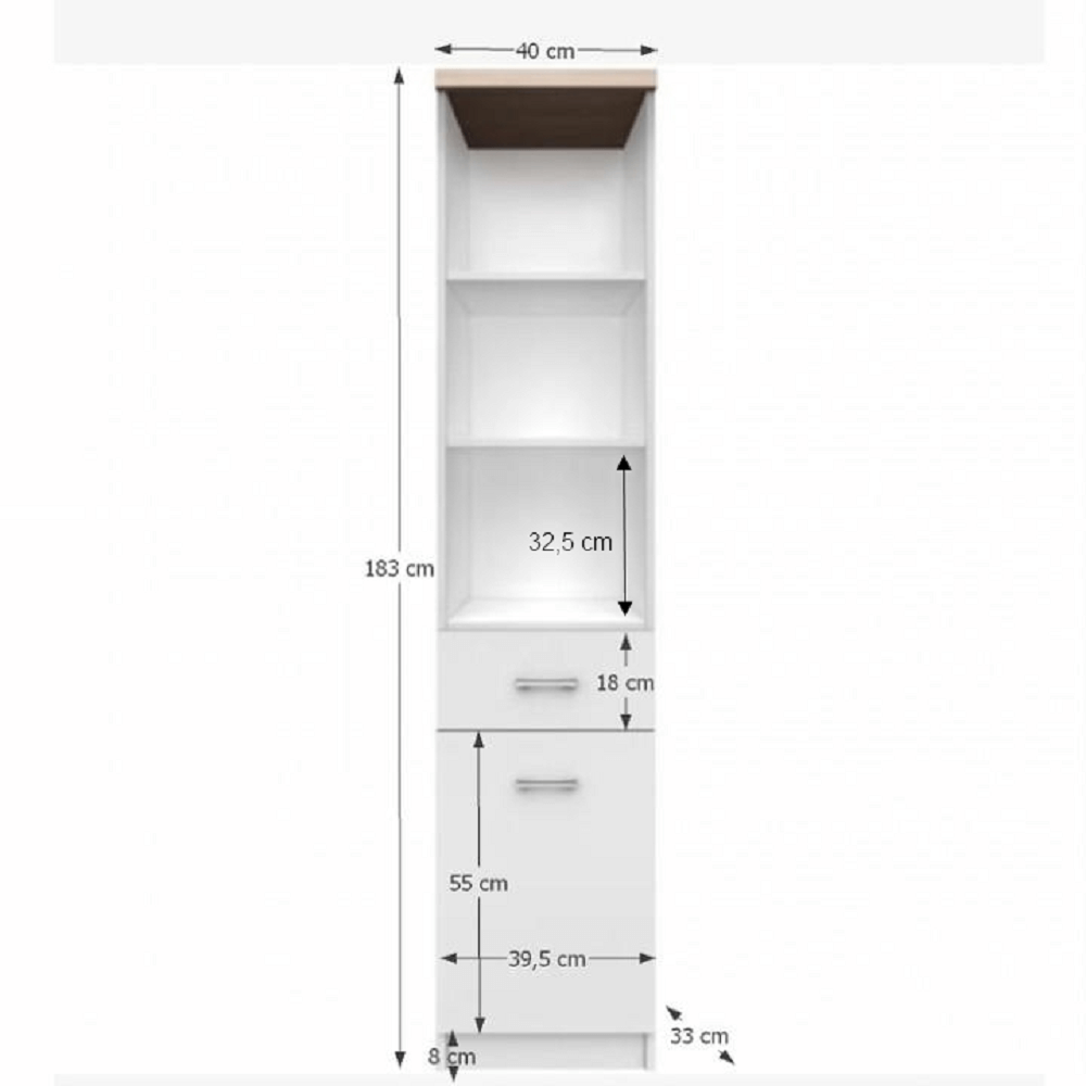 Etajeră 1D1S cu sertar, PAL melaminat, alb/stejar sonoma, TOPTY