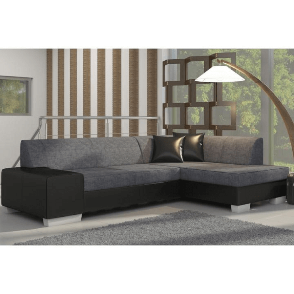 Colţar model dreapta, piele ecologică neagră/material gri/cusătură neagră, PETER NEW