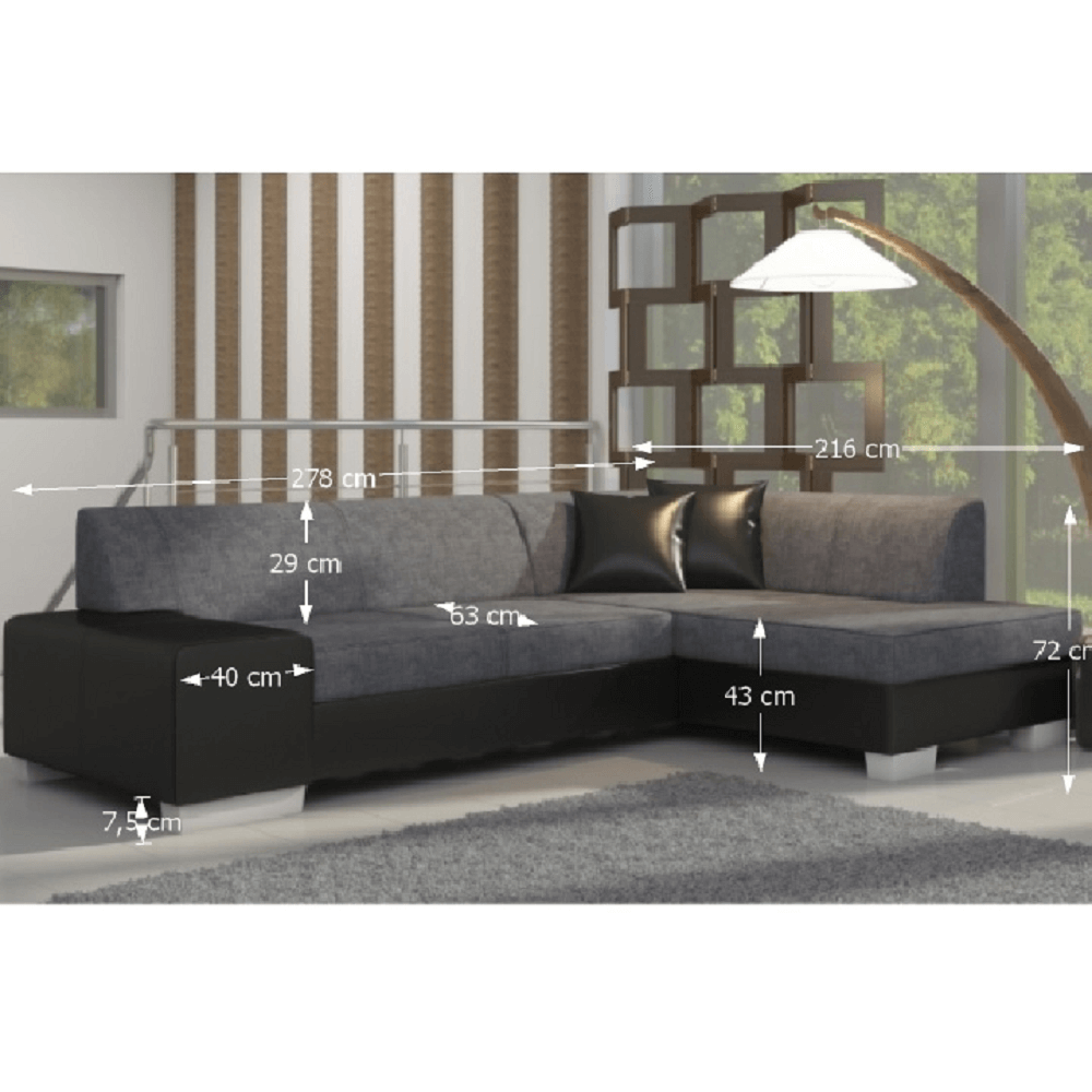 Colţar model dreapta, piele ecologică neagră/material gri/cusătură neagră, PETER NEW