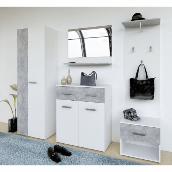 Set mobilă vestibul, alb/beton, SIMA