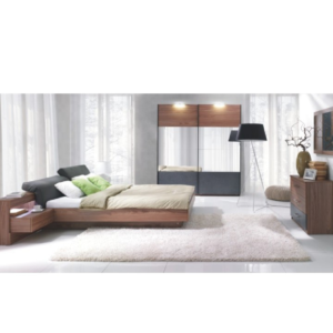 Set dormitor (dulap + pat 160x200 cu 2 noptiere), nuc/grafit, REKATO