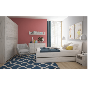Ansamblu dormitor (dulap, pat 160x200, 2 x noptieră), alb craft, ANGEL