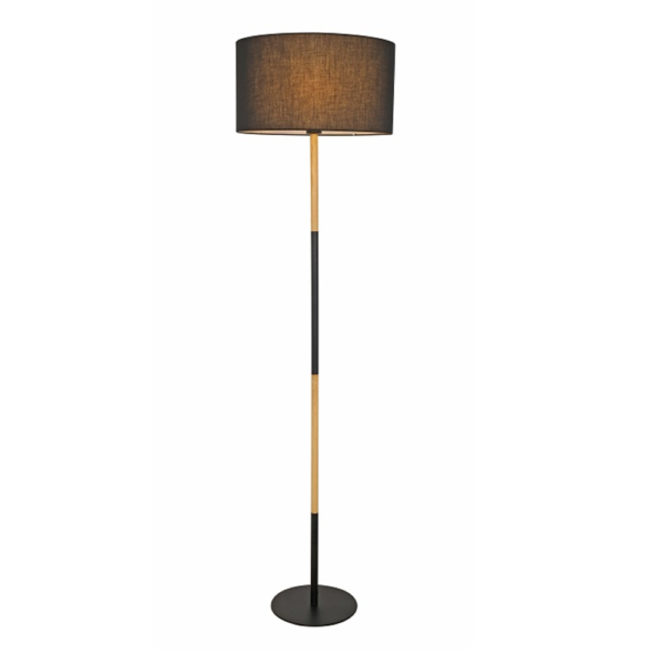 Lampă pe picior, aluminiu negru/model lemn, CINDA TYP 21 YF6046