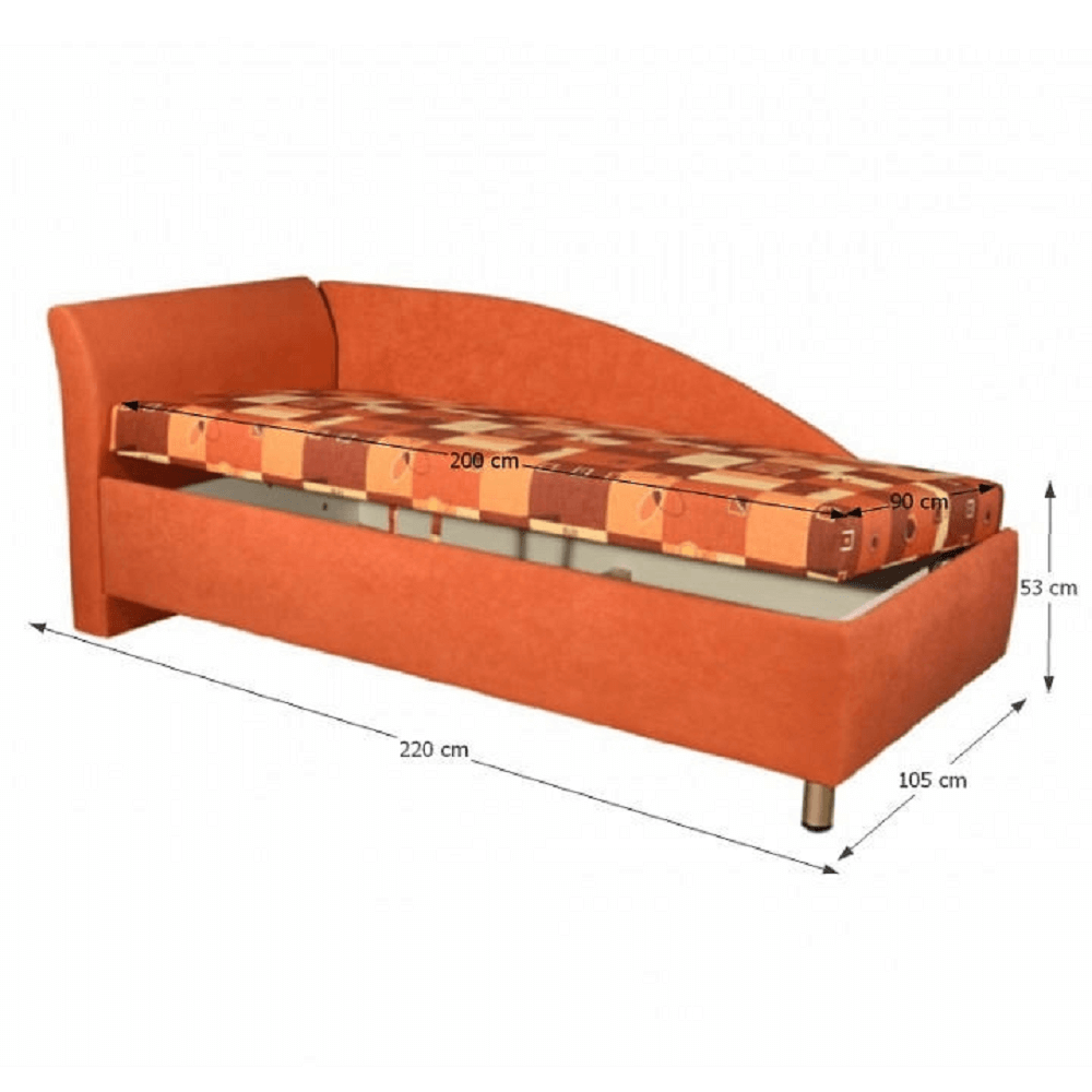 Pat cu spaţiu de depozitare, stâng, sendvici, 90x200 cm, PERLA