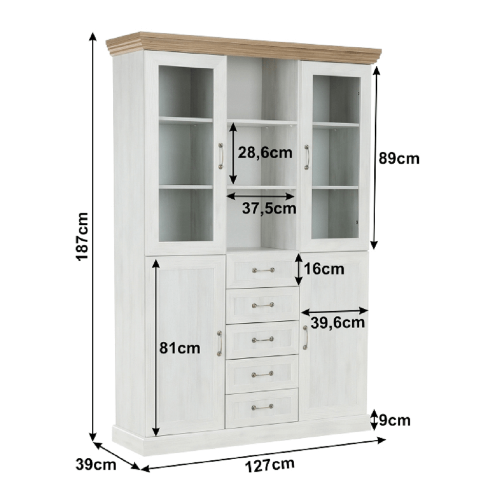 Vitrină, pin nordic/stejar sălbatic, ROYAL W2D