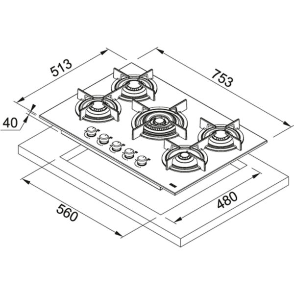 Plita incorporabila Franke Crystal FHCR 755 4G TC HE XA C 106.0496.076, Gaz, 5 arzatoare, Aprindere electrica integrata, Dispozitiv de siguranta, Gratare de fonta, Latime 75.3 cm, Inox satinat