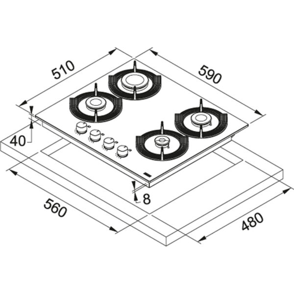 Plita incorporabila Franke Maris Free FHMF 604 4G C 106.0541.748, Gaz, 4 arzatoare, Aprindere electrica integrata, Dispozitiv de siguranta, Gratare de fonta, Latime 59 cm, Negru