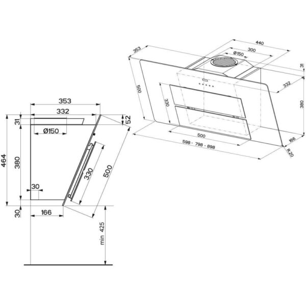 Hota Franke Maris FMA 607 BK 330.0507.717, Decorativa ecran, Capacitate 720 m3/H (intensiv, mod evacuare), 3 viteze+intensiv, Touch control, Functie oprire automata, Latime 60 cm, Cristal negru