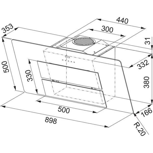 Hota Franke Maris FMA 907 WH 330.0507.750, Decorativa ecran, Capacitate 720 m3/H (intensiv, mod evacuare), 3 viteze+intensiv, Touch control, Functie oprire automata, Latime 90 cm, Sticla alba