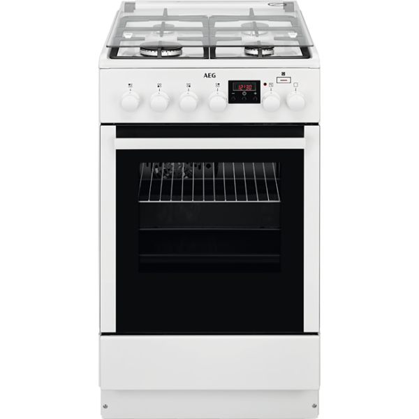 Aragaz AEG CKB56401BW, Mixt, 4 arzatoare gaz, Cuptor electric multifunctional (11 functii), SteamBake-gatire cu abur, 50x60 cm, Grill, 58 L, Alb