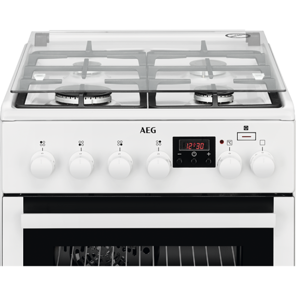 Aragaz AEG CKB56401BW, Mixt, 4 arzatoare gaz, Cuptor electric multifunctional (11 functii), SteamBake-gatire cu abur, 50x60 cm, Grill, 58 L, Alb