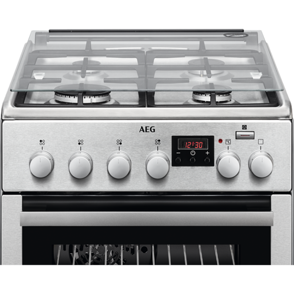 Aragaz AEG CKB56401BX, Mixt, 4 arzatoare gaz, Cuptor electric multifunctional (11 functii), SteamBake-gatire cu abur, 50x60 cm, Timer, Grill, 58 L, Inox