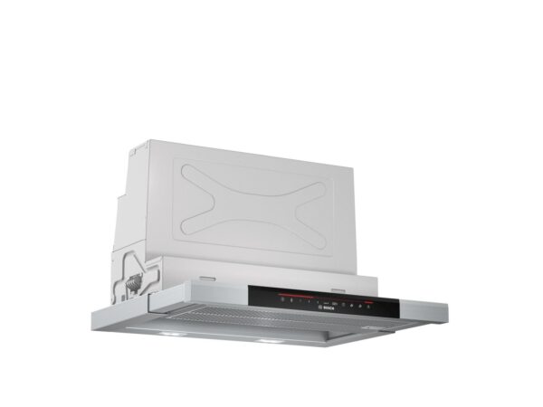 Hota Bosch DFS067K50, Incorporabila telescopica, 400 mc/h, 60 cm, 3 trepte de putere + Turbo, Display, Aluminiu/Negru