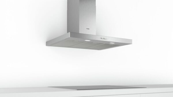 Hota Bosch Serie 2 DWB96BC50, Semineu dreapta, 90 cm, max 590 m3/h, Taste push, 3 trepte de putere, Inox