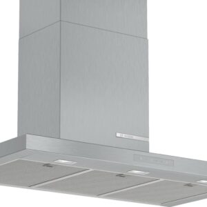Hotă semineu dreaptă Bosch Serie 6 DWB97CM50, Capacitate 721 m³/h (intensiv, mod evacuare), 3 viteze + intensiv, TouchControl, Filtru metalic lavabil, 90 cm, Inox