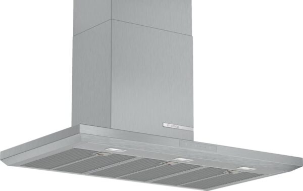 Hotă semineu dreaptă Bosch Serie 6 DWB97LM50, Capacitate 697 m³/h (intensiv, mod evacuare), 3 viteze + intensiv, TouchControl, Filtru metalic lavabil, 90 cm, Inox